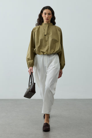 Poplin Büzgülü Gömlek Yeşil