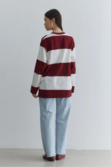 Premium Çizgili Sweatshirt Bordo