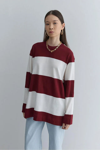 Premium Çizgili Sweatshirt Bordo - Fahhar Design