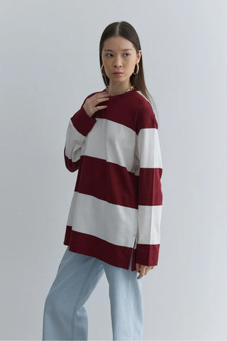 Premium Çizgili Sweatshirt Bordo - Fahhar Design
