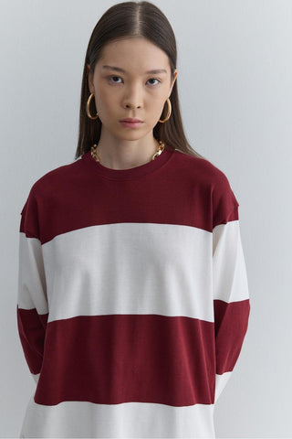 Premium Çizgili Sweatshirt Bordo - Fahhar Design