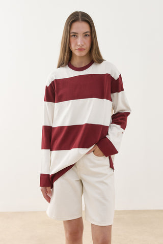 Premium Çizgili Sweatshirt Bordo