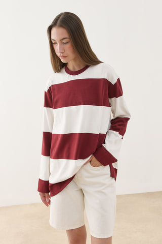 Premium Çizgili Sweatshirt Bordo