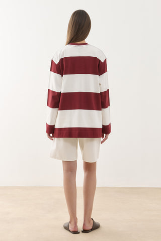 Premium Çizgili Sweatshirt Bordo