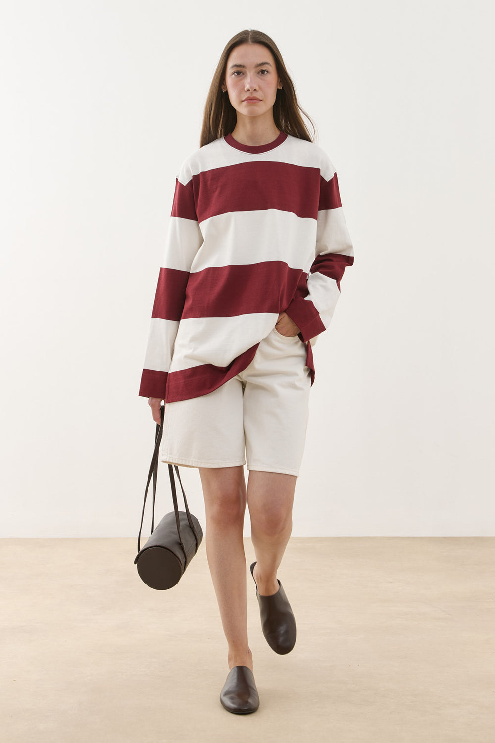 Premium Çizgili Sweatshirt Bordo