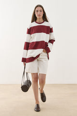 Premium Çizgili Sweatshirt Bordo
