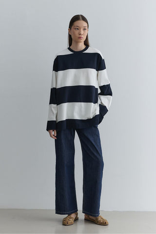 Premium Çizgili Sweatshirt Lacivert