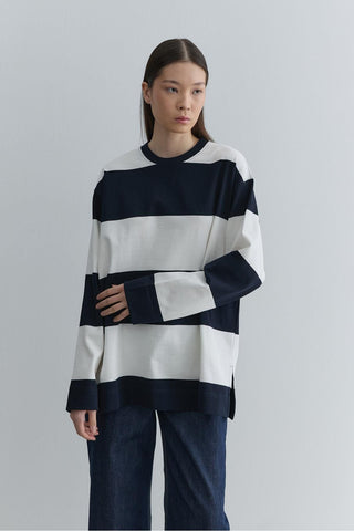 Premium Çizgili Sweatshirt Lacivert