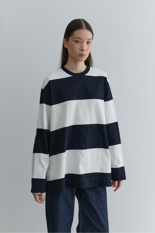 Premium Çizgili Sweatshirt Lacivert