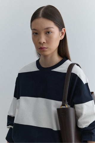 Premium Çizgili Sweatshirt Lacivert