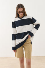 Premium Striped Sweatshirt Navy Blue