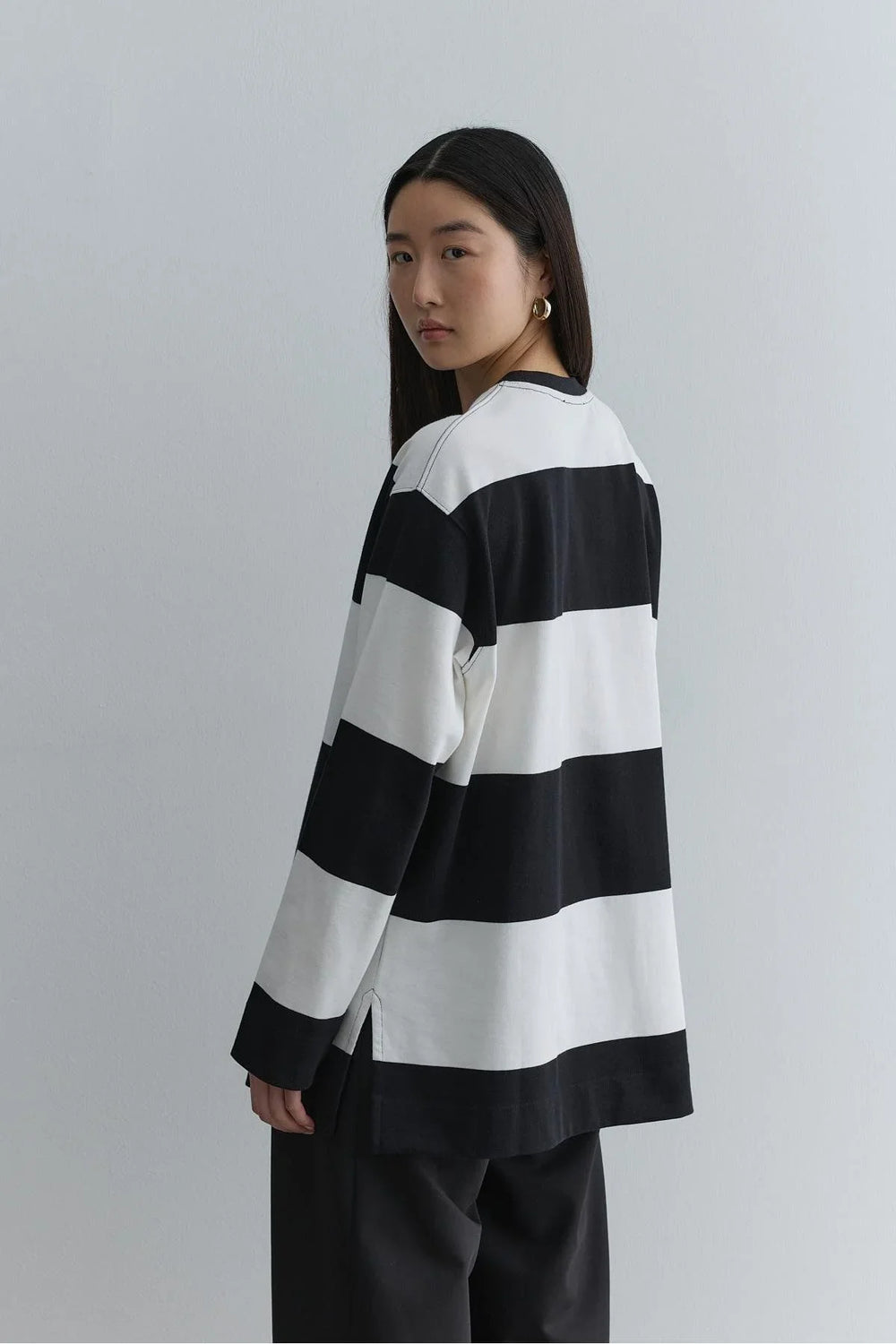 Premium Çizgili Sweatshirt Siyah