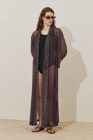Puantiye Desenli Pareo Kimono Kahverengi