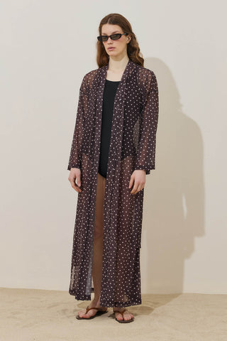 Puantiye Desenli Pareo Kimono Kahverengi