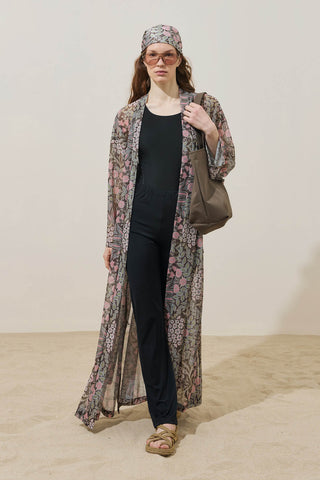 Puantiye Desenli Pareo Kimono Kahverengi