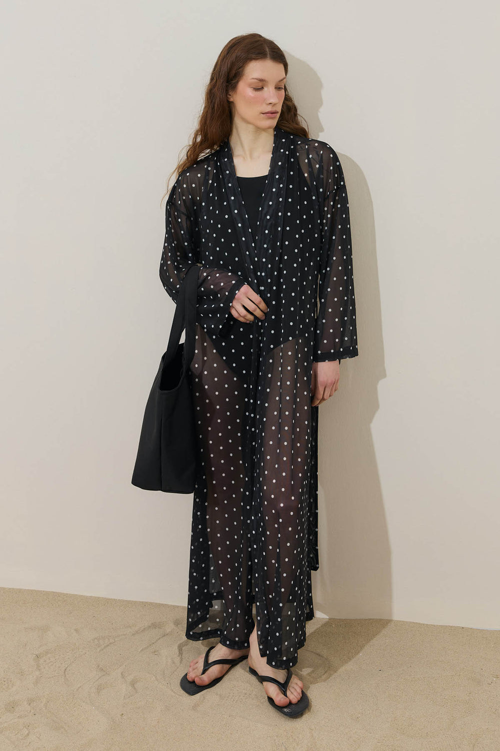 Puantiye Desenli Pareo Kimono Siyah