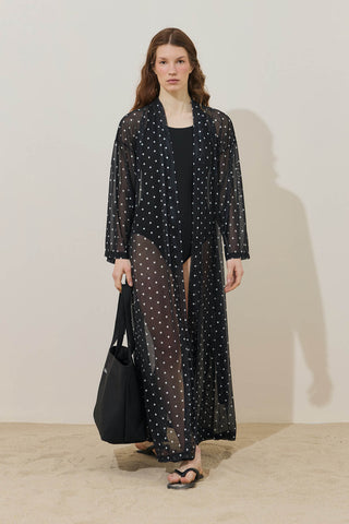 Puantiye Desenli Pareo Kimono Siyah