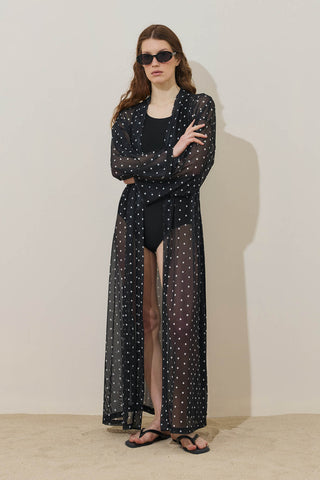 Puantiye Desenli Pareo Kimono Siyah
