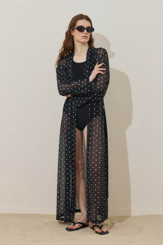 Puantiye Desenli Pareo Kimono Siyah
