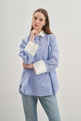 Rahat Gömlek Çizgili Açık Mavi