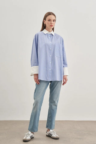 Rahat Gömlek Çizgili Açık Mavi - Fahhar Design