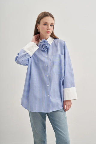 Rahat Gömlek Çizgili Açık Mavi - Fahhar Design