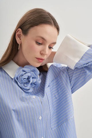 Rahat Gömlek Çizgili Açık Mavi - Fahhar Design