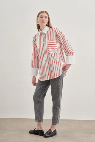 Rahat Gömlek Çizgili Kırmızı - Fahhar Design