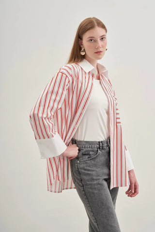 Rahat Gömlek Çizgili Kırmızı - Fahhar Design