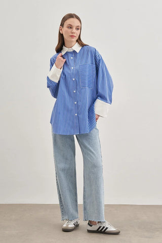 Rahat Gömlek Çizgili Koyu Mavi - Fahhar Design
