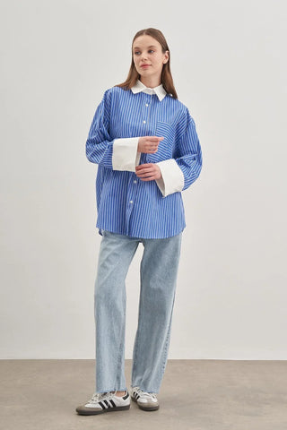 Rahat Gömlek Çizgili Koyu Mavi - Fahhar Design