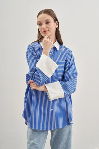 Rahat Gömlek Çizgili Koyu Mavi - Fahhar Design
