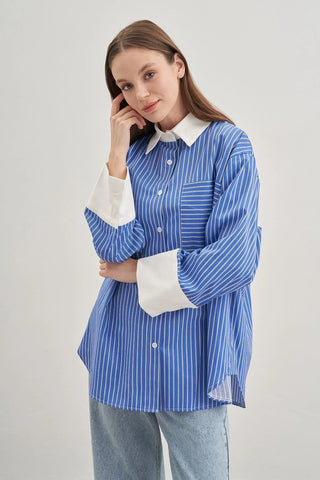 Rahat Gömlek Çizgili Koyu Mavi - Fahhar Design