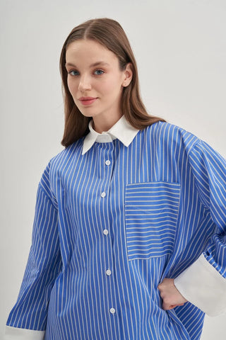 Rahat Gömlek Çizgili Koyu Mavi - Fahhar Design