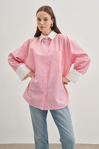 Rahat Gömlek Çizgili Pembe - Fahhar Design