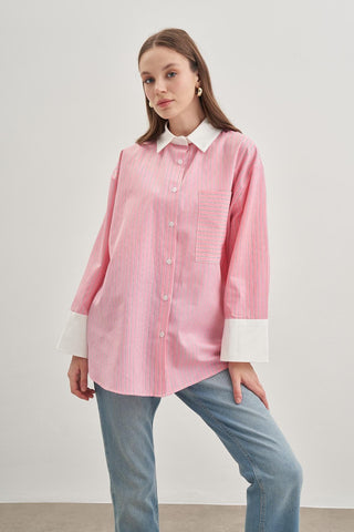 Rahat Gömlek Çizgili Pembe - Fahhar Design