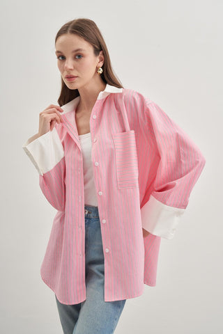 Rahat Gömlek Çizgili Pembe - Fahhar Design