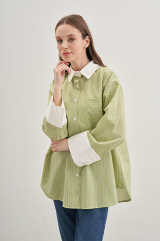 Rahat Gömlek Çizgili Yeşil - Fahhar Design