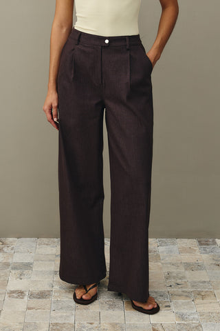 Rahat Kesim Palazzo Denim Pantolon Kahverengi