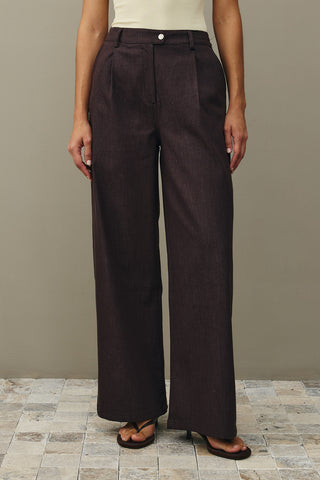 Rahat Kesim Palazzo Denim Pantolon Kahverengi