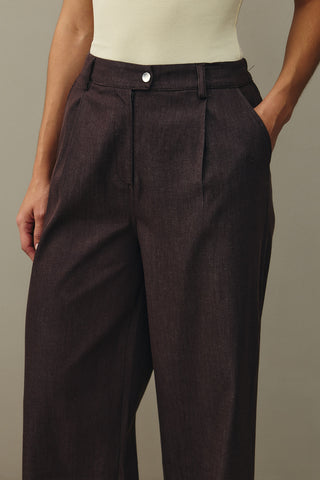 Rahat Kesim Palazzo Denim Pantolon Kahverengi