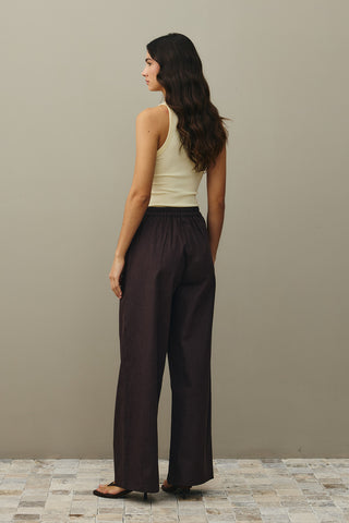 Rahat Kesim Palazzo Denim Pantolon Kahverengi