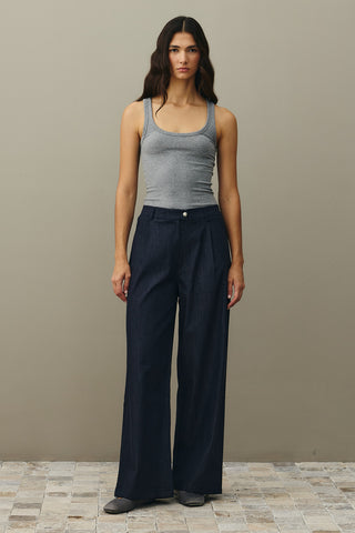Rahat Kesim Palazzo Denim Pantolon Lacivert