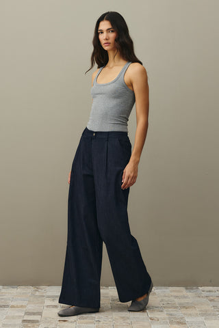 Rahat Kesim Palazzo Denim Pantolon Lacivert