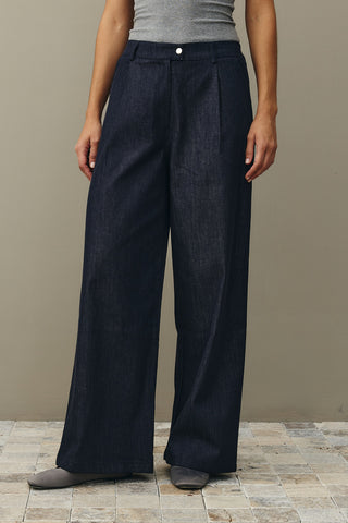 Rahat Kesim Palazzo Denim Pantolon Lacivert