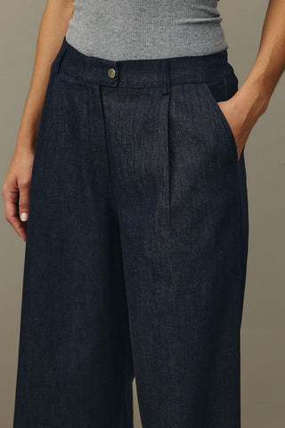 Rahat Kesim Palazzo Denim Pantolon Lacivert
