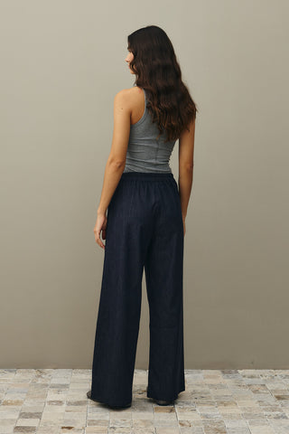 Rahat Kesim Palazzo Denim Pantolon Lacivert