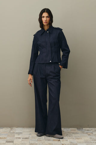 Rahat Kesim Palazzo Denim Pantolon Lacivert