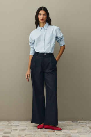 Rahat Kesim Palazzo Denim Pantolon Lacivert