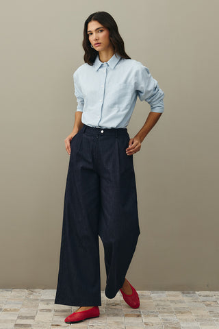 Rahat Kesim Palazzo Denim Pantolon Lacivert